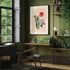 Illustration of daffodill, cherry flowers and tulip in digital watercolor style.