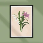 Illustration of lily and lily of the valley in digital watercolor style.