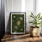 Illustration of a woman laying on a lilypad in a pond with koi fish.