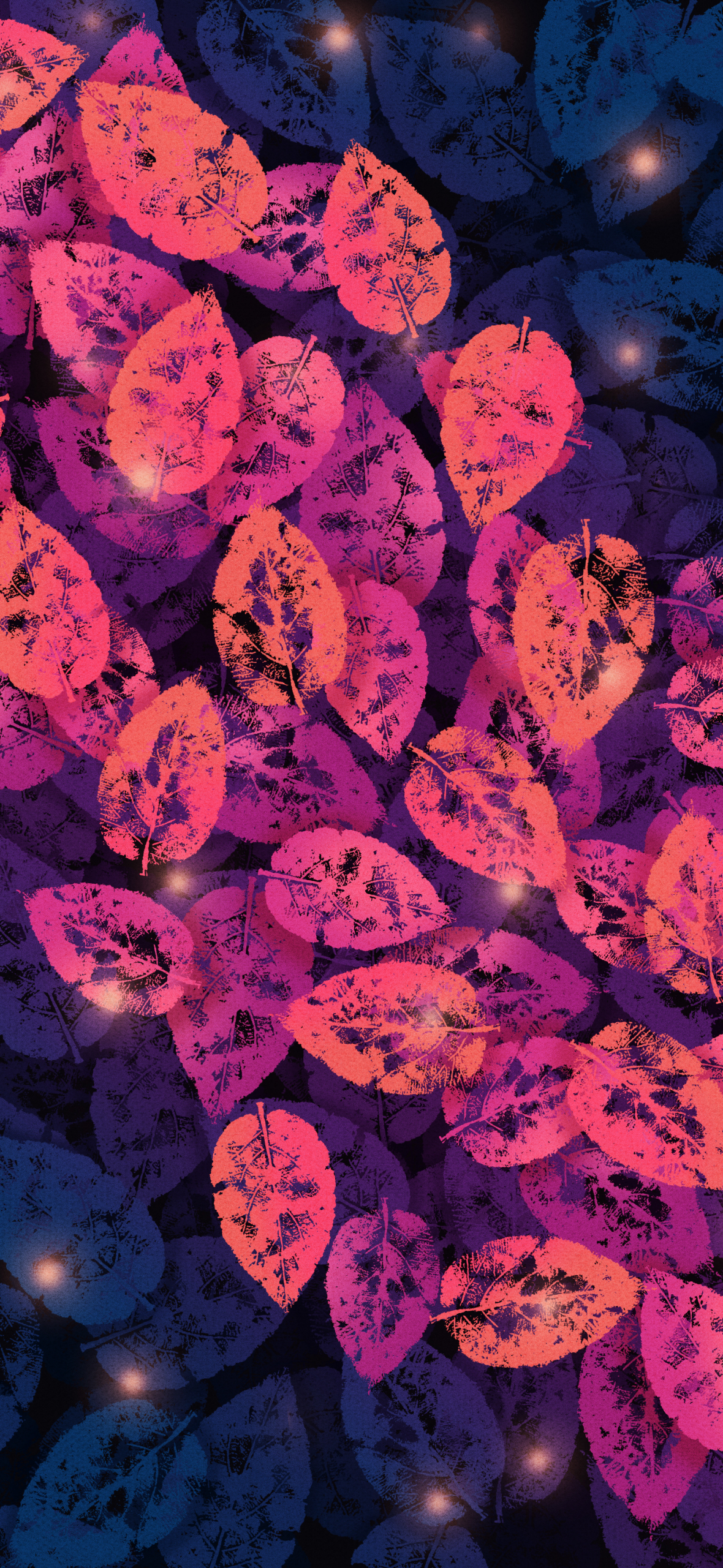Illustration of blue and vibrant colors leaves.